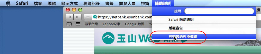 Safari plugins menu